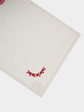 House of Capricorn Hand-Embroidered Teresa White Linen with Red Embroidery Placemat