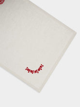 House of Capricorn Hand-Embroidered Teresa White Linen with Red Embroidery Placemat