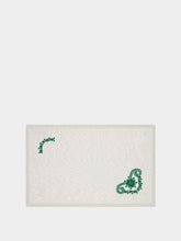 House of Capricorn Hand-Embroidered Teresa White Linen with Green Embroidery Placemat