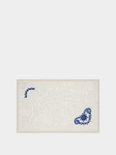 House of Capricorn Hand-Embroidered Teresa White Linen with Blue Embroidery Placemat