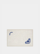 House of Capricorn Hand-Embroidered Teresa White Linen with Blue Embroidery Placemat