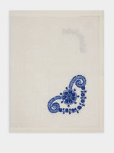 House of Capricorn Hand-Embroidered Teresa White Linen with Blue Embroidery Placemat