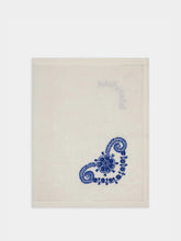 House of Capricorn Hand-Embroidered Teresa White Linen with Blue Embroidery Placemat