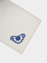 House of Capricorn Hand-Embroidered Teresa White Linen with Blue Embroidery Placemat