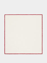 House of Capricorn Hand-Embroidered Teresa White Linen with Red Crochet Napkin