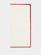 House of Capricorn Hand-Embroidered Teresa White Linen with Red Crochet Napkin