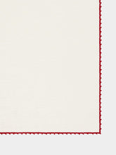 House of Capricorn Hand-Embroidered Teresa White Linen with Red Crochet Napkin
