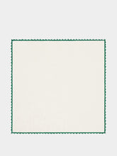 House of Capricorn Hand-Embroidered Teresa White Linen with Green Crochet Napkin