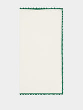 House of Capricorn Hand-Embroidered Teresa White Linen with Green Crochet Napkin