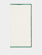 House of Capricorn Hand-Embroidered Teresa White Linen with Green Crochet Napkin