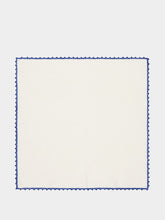 House of Capricorn Hand-Embroidered Teresa White Linen with Blue Crochet Napkin