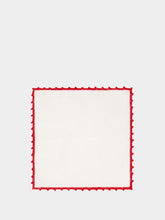 House of Capricorn Hand-Embroidered Teresa White Linen with Red Cocktail Crochet Napkin