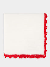 House of Capricorn Hand-Embroidered Teresa White Linen with Red Cocktail Crochet Napkin