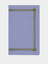 House of Capricorn Hand-Embroidered Maria Blue Linen with Green Embroidery Placemat