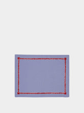 House of Capricorn Hand-Embroidered Maria Blue Linen with Red Embroidery Placemat