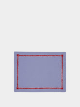 House of Capricorn Hand-Embroidered Maria Blue Linen with Red Embroidery Placemat