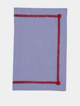 House of Capricorn Hand-Embroidered Maria Blue Linen with Red Embroidery Placemat