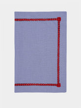 House of Capricorn Hand-Embroidered Maria Blue Linen with Red Embroidery Placemat