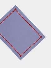 House of Capricorn Hand-Embroidered Maria Blue Linen with Red Embroidery Placemat
