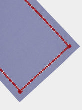 House of Capricorn Hand-Embroidered Maria Blue Linen with Red Embroidery Placemat