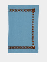 House of Capricorn Hand-Embroidered Maria Turquoise Linen with Brown Embroidery Placemat