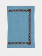 House of Capricorn Hand-Embroidered Maria Turquoise Linen with Brown Embroidery Placemat