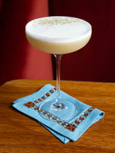 House of Capricorn Hand-Embroidered Maria Turquoise Linen with Brown Embroidery Cocktail Napkin