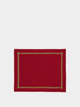 House of Capricorn Hand-Embroidered Maria Bordeaux Linen with Green Embroidery Placemat