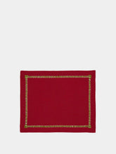 House of Capricorn Hand-Embroidered Maria Bordeaux Linen with Green Embroidery Placemat