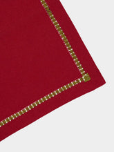 House of Capricorn Hand-Embroidered Maria Bordeaux Linen with Green Embroidery Placemat