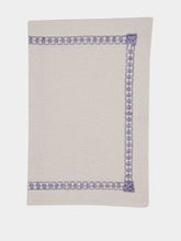 House of Capricorn Hand-Embroidered Maria Ice Blue Linen with Blue Embroidery Placemat