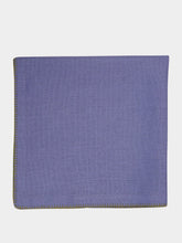 House of Capricorn Hand-Embroidered Maria Blue Linen with Green Embroidery Napkin