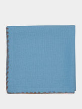 House of Capricorn Hand-Embroidered Maria Turquoise Linen with Brown Embroidery Napkin