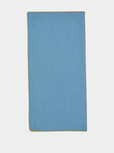 House of Capricorn Hand-Embroidered Maria Turquoise Linen with Yellow Embroidery Napkin