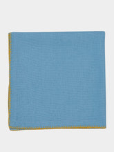 House of Capricorn Hand-Embroidered Maria Turquoise Linen with Yellow Embroidery Napkin