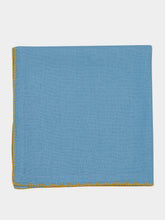 House of Capricorn Hand-Embroidered Maria Turquoise Linen with Yellow Embroidery Napkin