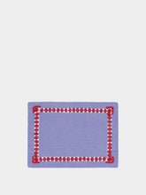 House of Capricorn Hand-Embroidered Maria Blue Linen with Red Embroidery Cocktail Napkin