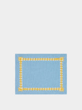 House of Capricorn Hand-Embroidered Maria Turquoise with Yellow Embroidery Cocktail Napkin