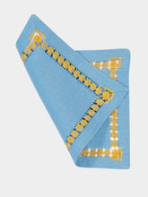Hand-Embroidered Maria Turquoise with Yellow Embroidery Cocktail Napkin | PDP - Fashion Clinic