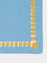 Hand-Embroidered Maria Turquoise with Yellow Embroidery Cocktail Napkin | PDP - Fashion Clinic