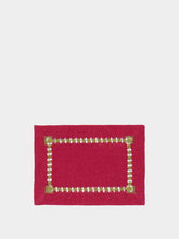 House of Capricorn Hand-Embroidered Maria Bordeaux Linen with Green Embroidery Cocktail Napkin
