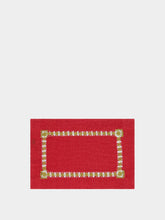 House of Capricorn Hand-Embroidered Maria Bordeaux Linen with Green Embroidery Cocktail Napkin