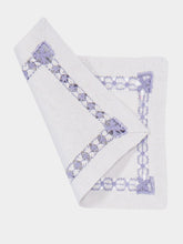 House of Capricorn Hand-Embroidered Maria Ice Blue Linen with Blue Embroidery Cocktail Napkin