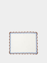 House of Capricorn Hand-Embroidered Leonor White Linen With Blue and Brown Crochet Placemat