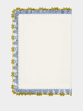 House of Capricorn Hand-Embroidered Leonor White Linen With Blue and Green Crochet Placemat