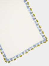House of Capricorn Hand-Embroidered Leonor White Linen With Blue and Green Crochet Placemat