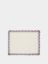 House of Capricorn Hand-Embroidered Leonor White Linen with Blue and Bordeaux Crochet Placemat