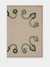 House of Capricorn Hand-Embroidered Viana Beige Linen with Green Embroidery Placemat and Napkin Set