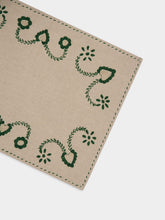 House of Capricorn Hand-Embroidered Viana Beige Linen with Green Embroidery Placemat and Napkin Set