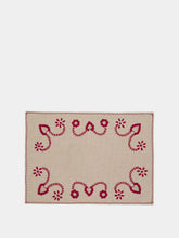 House of Capricorn Hand-Embroidered Viana Beige Linen with Red Embroidery Placemat and Napkin Set